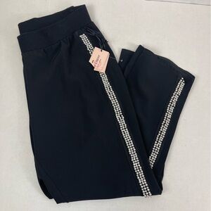 Juicy Couture Black Rhinestone‎ Pearl Trim Track Pants Women’s Large NWT Joggers